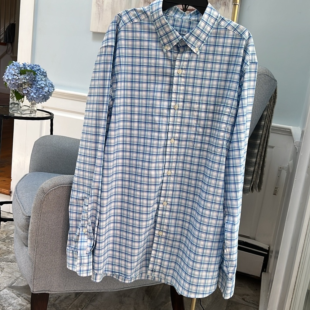 Vineyard Vines Blue and White Button Down Men's Shirt Sz L